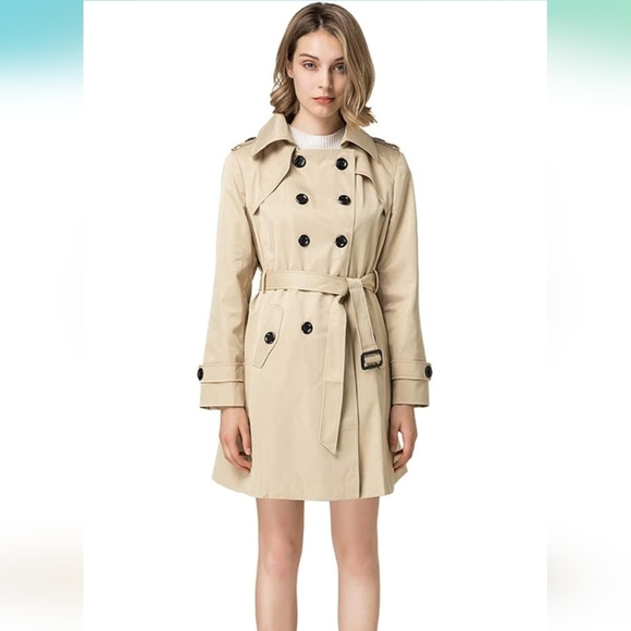NWT Double-Breasted Waterproof Trench Coat With Belt (Khaki) - NANJUN - Picture 2 of 14